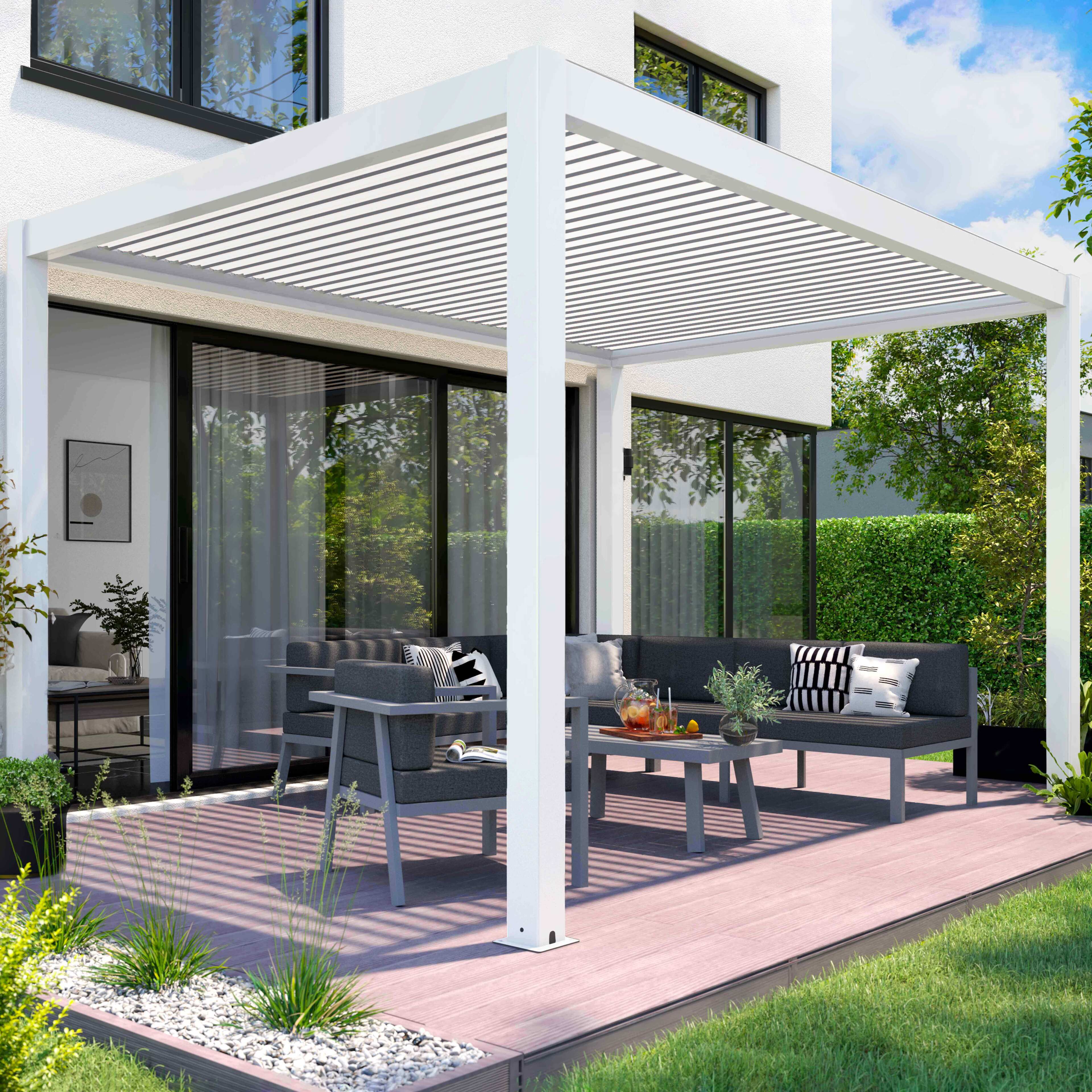 Pergola Bioclimatique Autoport E Motoris E En Aluminium Blanc X M Avec