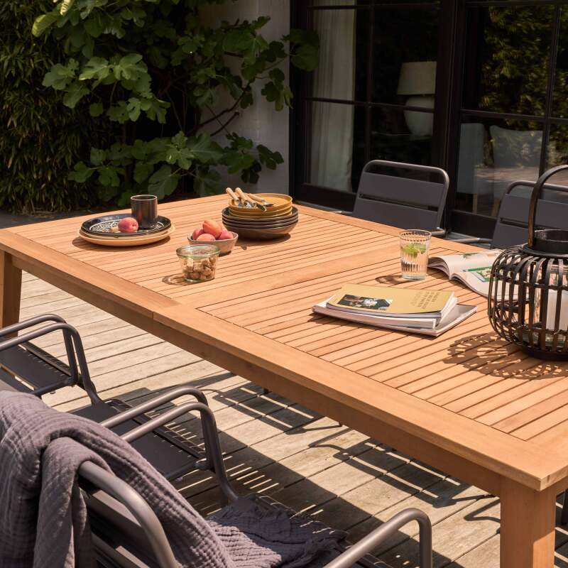 Table De Jardin En Bois Exotique Fauteuils En Acier Oviala