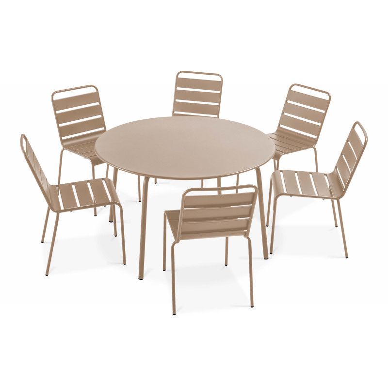 Table de jardin ronde Ø120 x 72 cm et 6 chaises en métal (1/7)
