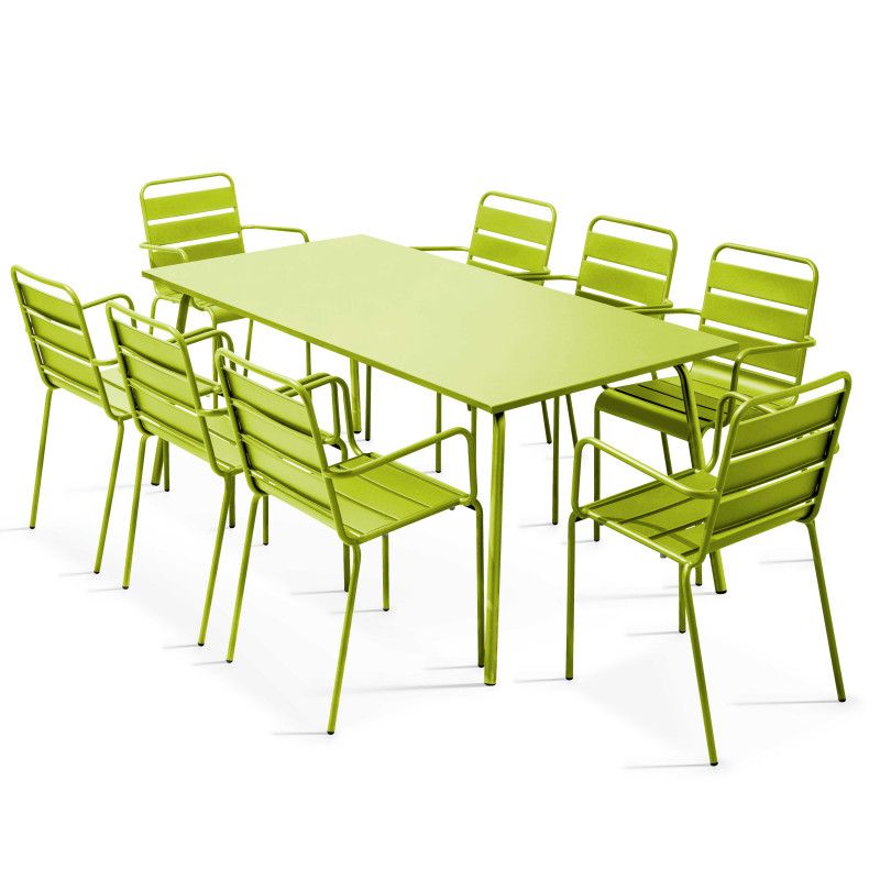 Table De Jardin En Metal Et 8 Fauteuils