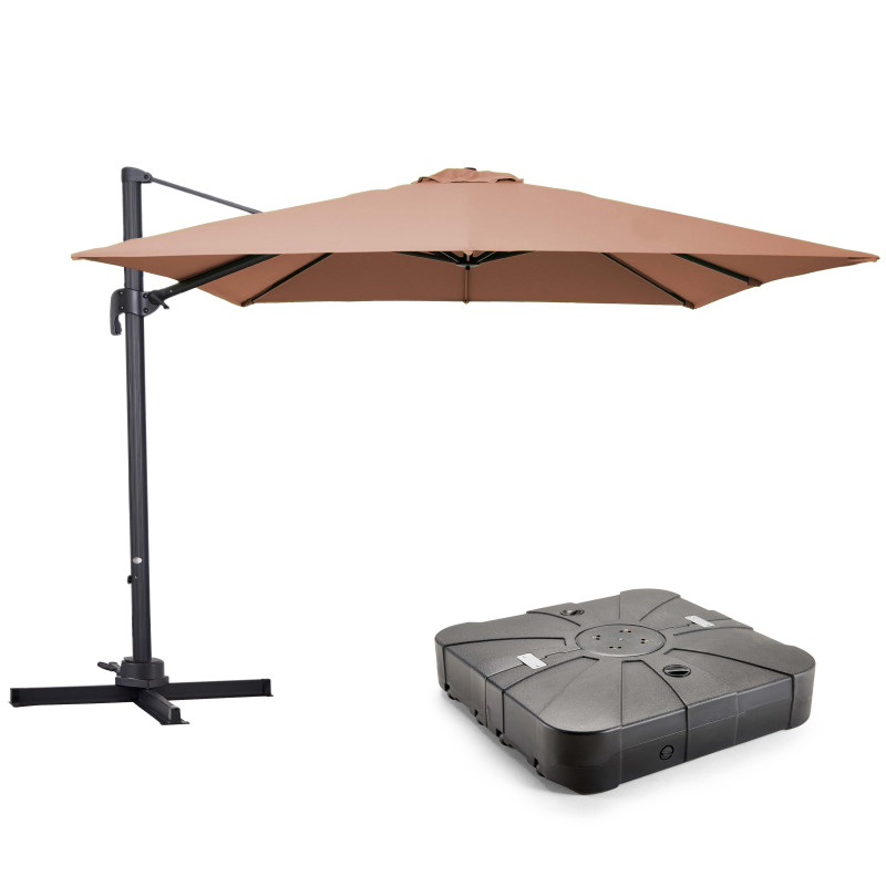 Ensemble parasol déporté carré 250g/m² (3 x 3M) rotatif 360° + Dalle à lester sur roues 110 L