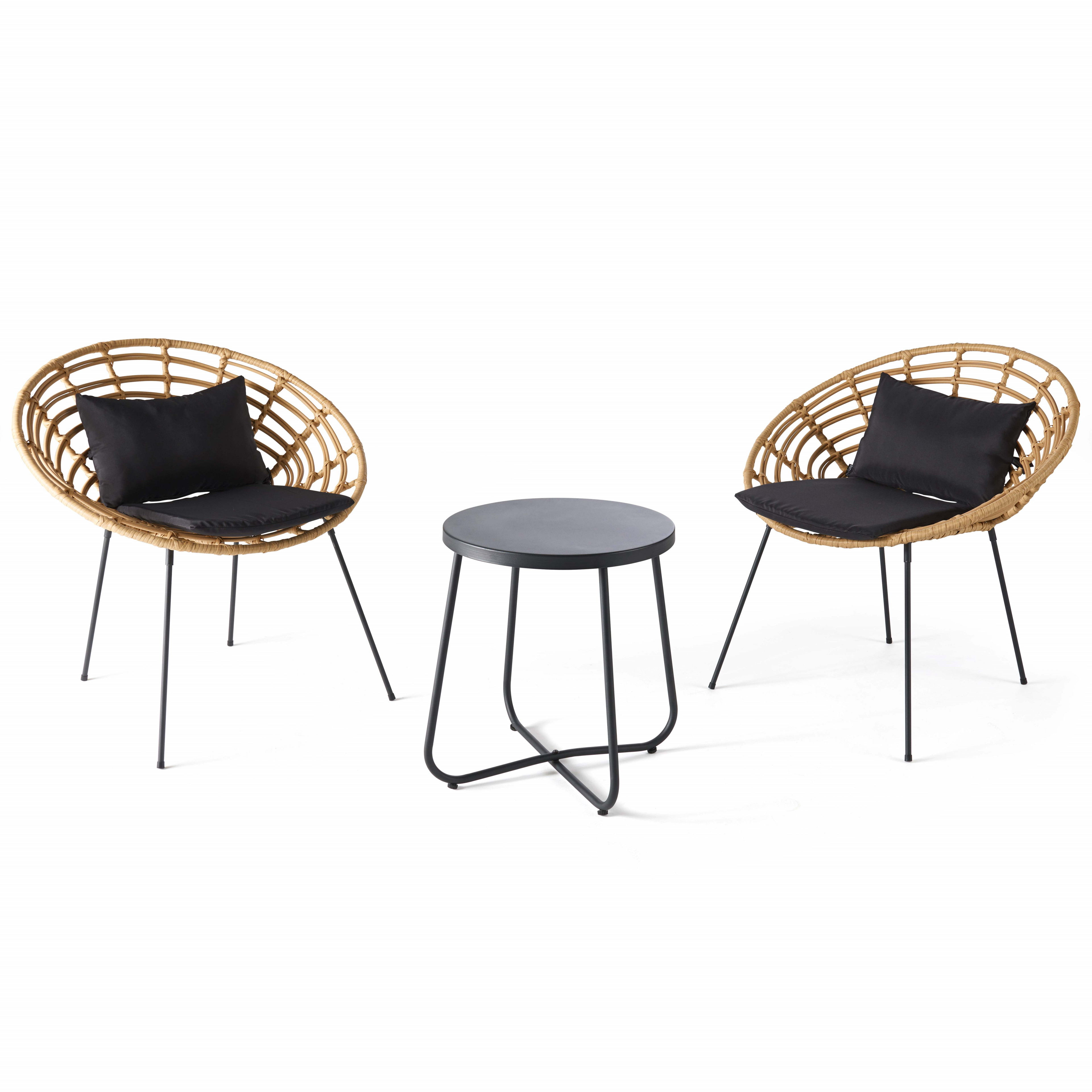 Casaria Salon de Jardin en rotin synthétique avec Coussins de 5 cm et 2  chaises de Jardin - Table de Jardin résistante aux intempéries - Beige