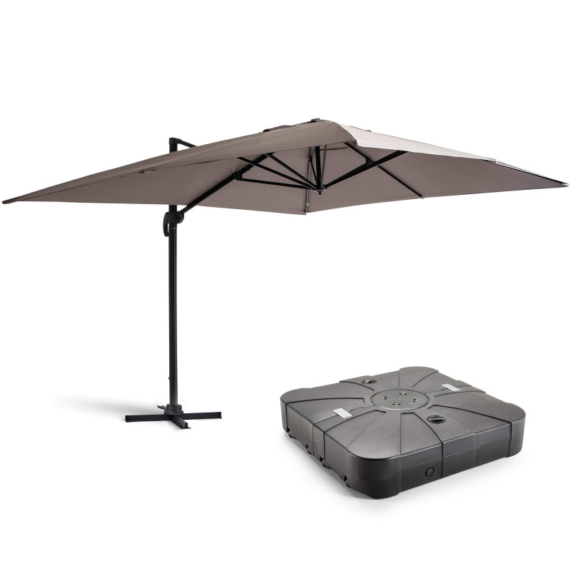 Ensemble parasol déporté (4 x 3m) 240g/m² + dalle à lester sur roues 110L