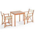 Table carrée (70 x 70 cm) en bois + 2 chaises pliantes