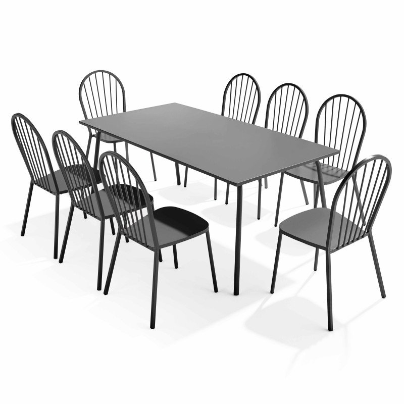 Table de jardin rectangulaire 180 x 90cm et 8 chaises bistrot en métal