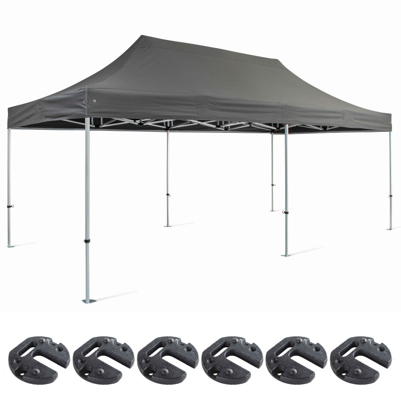 Ensemble tente pliante 3x6m 300g/m² 40mm + 6 poids de lestage