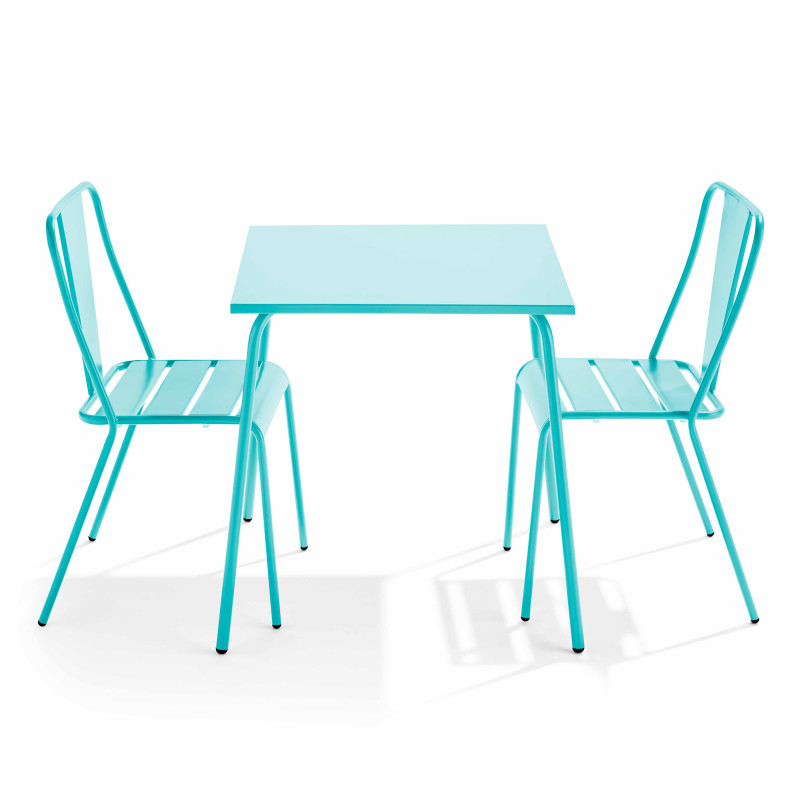 Table de jardin carrée 70 x 70 cm et 2 chaises bistrot