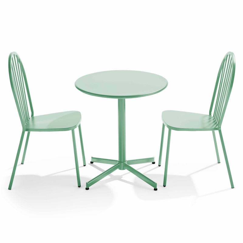 Table de jardin bistrot rabattable Ø70 x 72 cm et 2 chaises en métal