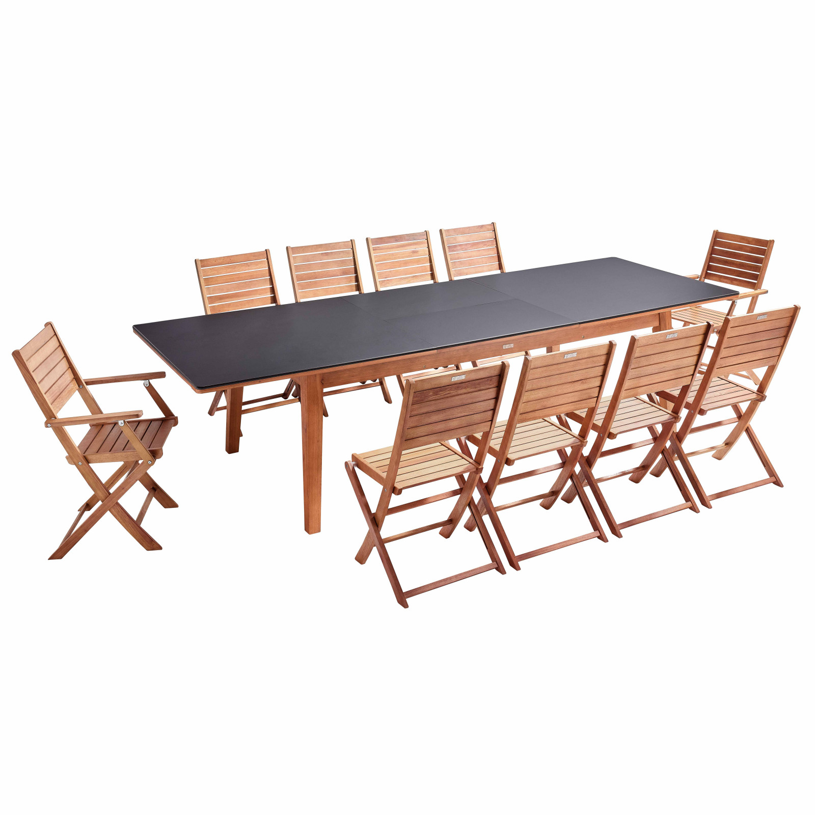 Table de jardin rectangulaire + 8 chaises avec accoudoirs en métal
