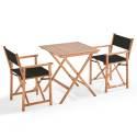 Table bistrot carrée 70 x 70 cm + 2 chaises avec accoudoirs pliantes en bois et textilène