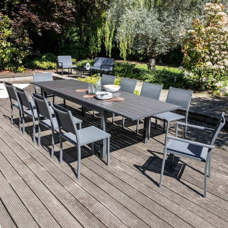 Table de jardin rectangulaire extensible (200/300 x 97 x 75 cm) en  aluminium et bois composite