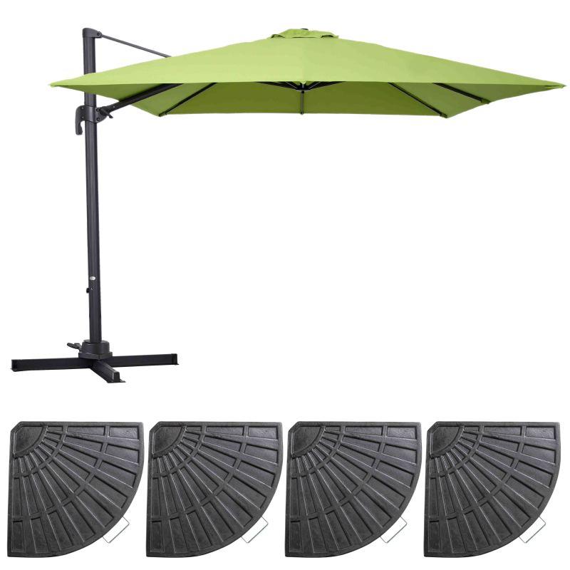 Ensemble parasol déporté carré 250g/m² (3 x 3m) rotatif 360° + 4 dalles lestées