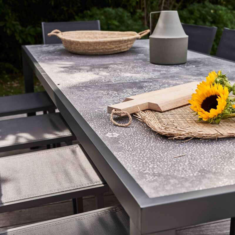 Table de jardin en céramique bois grisé 230 × 95 × 74 cm