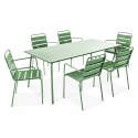 Table de jardin rectangulaire 180 x 90 cm et 6 chaises avec accoudoirs en métal