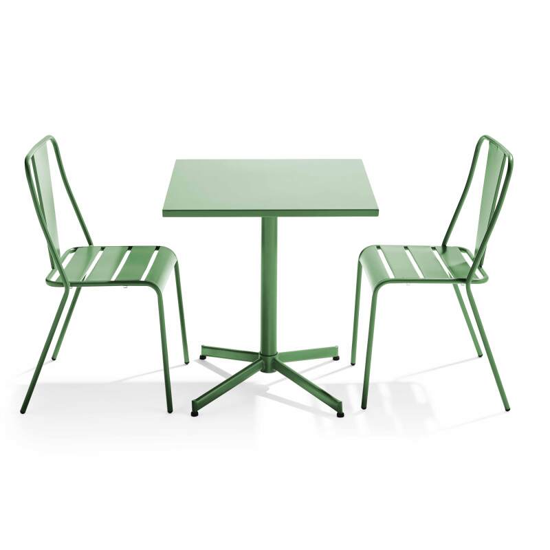 Table de jardin bistrot carrée inclinable 70 x 70 cm et 2 chaises en métal