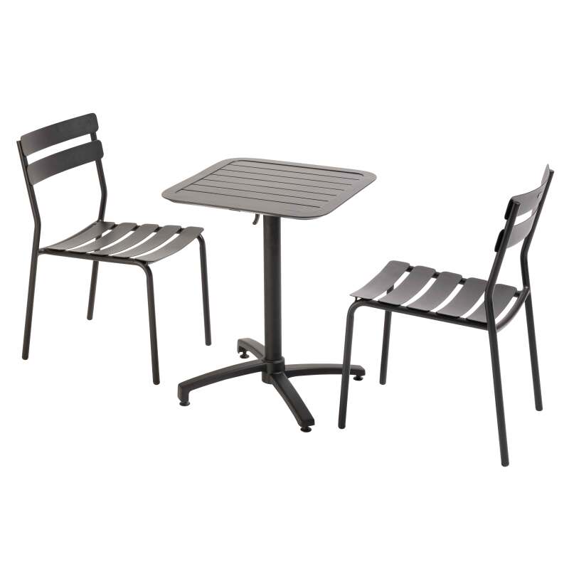 Table 60x60 cm inclinable en aluminium et 2 chaises