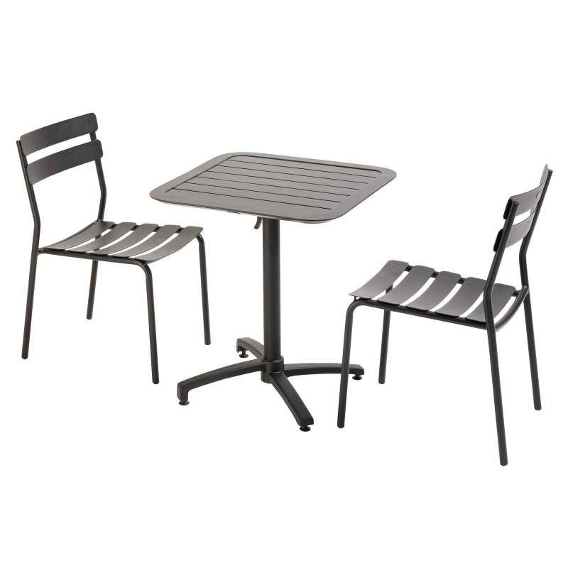 Table de terrasse 70x70 cm inclinable et 2 chaises en aluminium