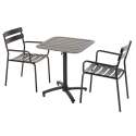 Table de terrasse 70x70 cm inclinable en aluminium et 2 chaises avec accoudoirs