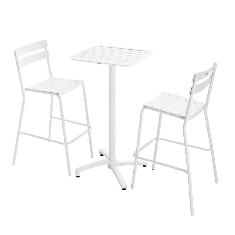 Table haute 60x60 cm inclinable et 2 chaises hautes en aluminium