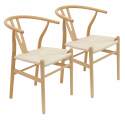 Lot de 2 chaises en bois massif FSC® avec assise en corde naturelle