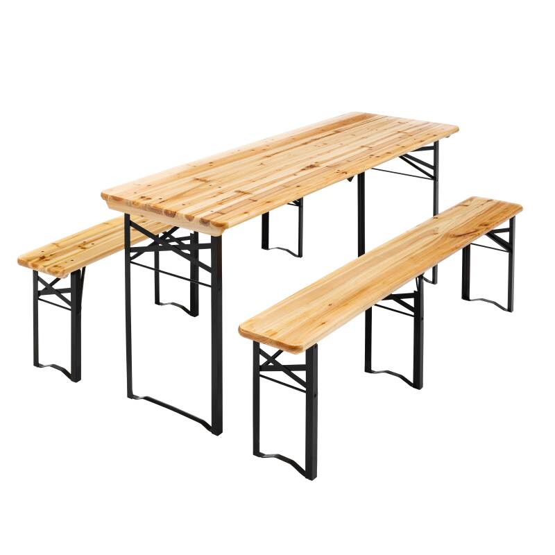 Ensemble table et 2 bancs pliants en bois 180 cm