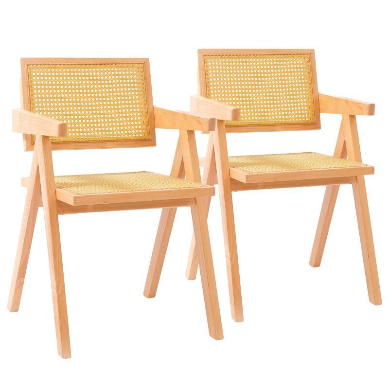 Lot de 2 chaises avec accoudoirs en rotin naturel et bois massif FSC®