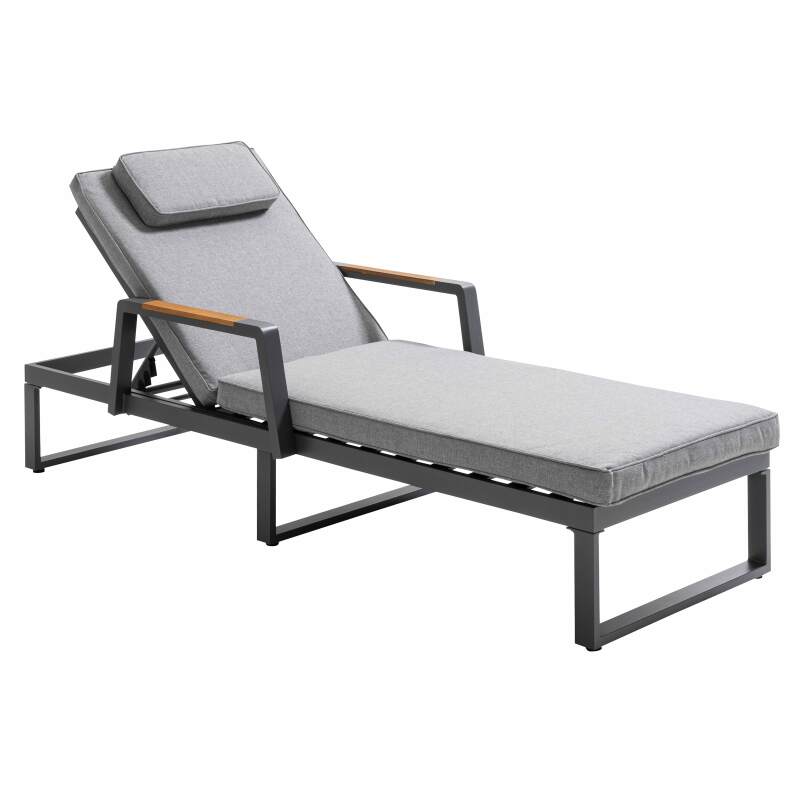 Bain de soleil inclinable 5 positions en aluminium et bois teck