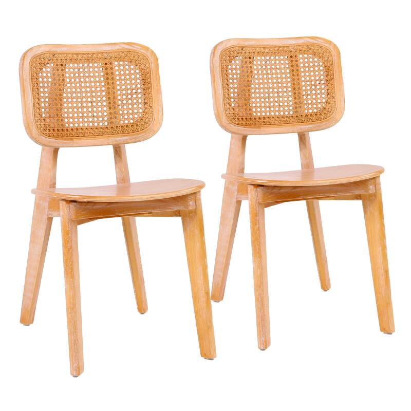 Lot de 2 chaises en bois d'orme et rotin naturel