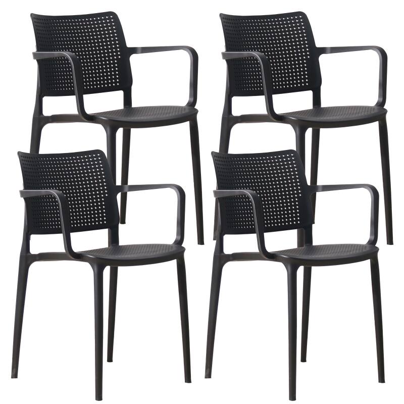 Lot de 4 chaises de terrasse ajourée en plastique avec accoudoirs