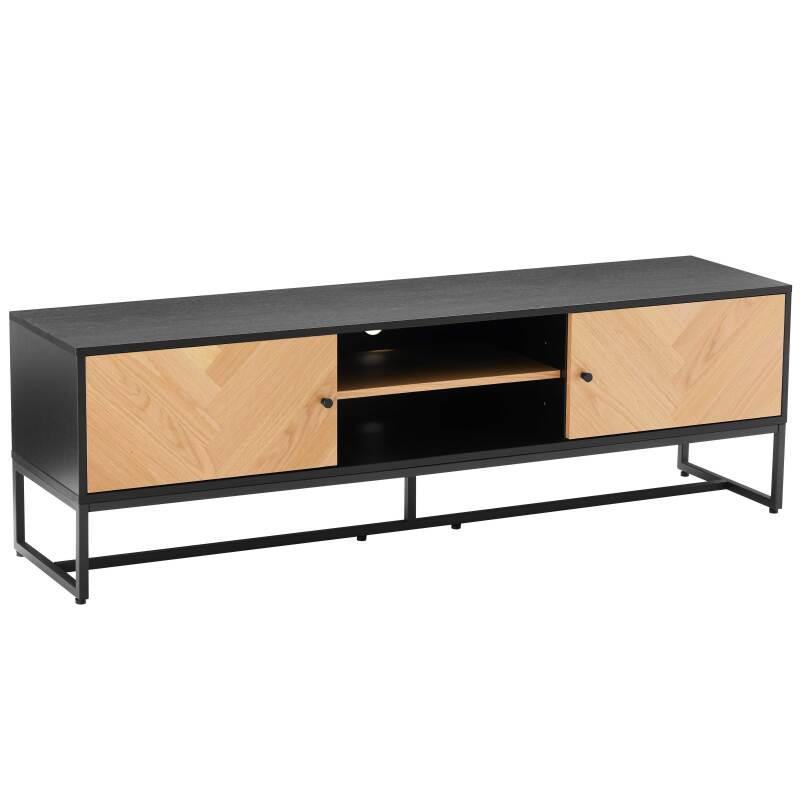 Meuble TV en panneaux de particules plaqué chêne décor mélaminé FSC® 160 cm