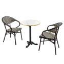 Table de terrasse ⌀60 cm inclinable stratifiée et 2 chaises bistrot en aluminium et rotin synthétique