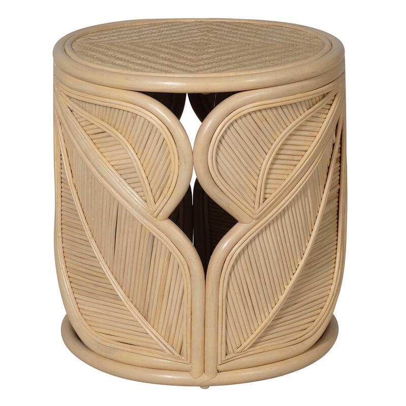 Table basse motif feuilles en rotin naturel