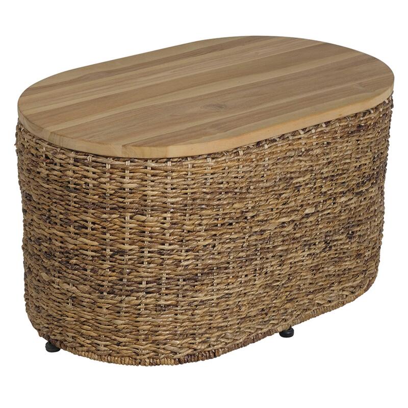 Table basse ovale en rotin naturel avec coffre