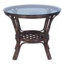 Table basse ronde en rotin avec plateau en verre