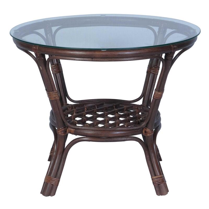 Table basse ronde en rotin avec plateau en verre