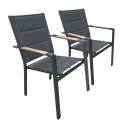 Chaise de jardin en aluminium et textilène avec accoudoirs - Lot de 2